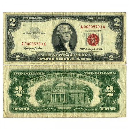 1963 * Billete Estados Unidos de América 2 Dollars "Jefferson - Red Seal" (p382a) MBC