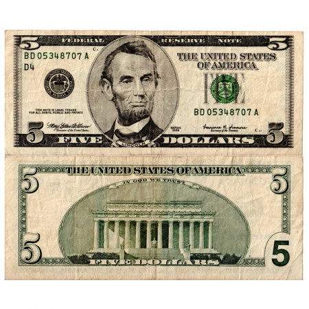 1999 * Billete Estados Unidos de América 5 Dollars "Lincoln - D4 Cleveland" (p505) MBC