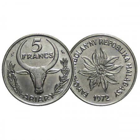 1972 * 5 Francs / 1 Ariary Madagascar "Ox Head"  (KM 10) UNC