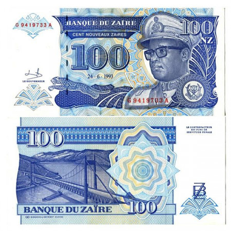 1993 * Billete Zaire 100 Nouveaux Zaires "Mobutu Sese Seko - GeD" (p58a) SC