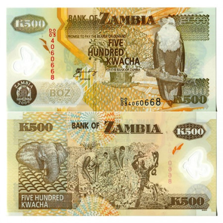 2009 * Billete Polímero Zambia 500 Kwacha "Fish Eagle" (p43g) SC