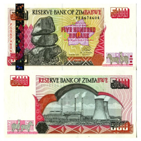 2001 * Billete Zimbabue 500 Dollars "Chiremba Rocks" (p10) SC