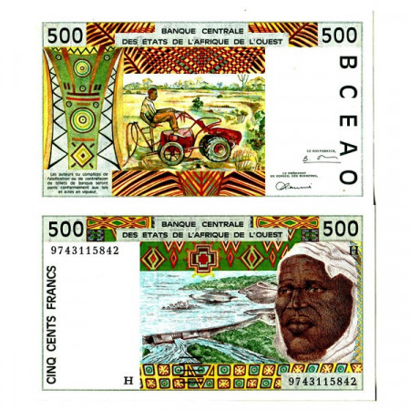 1997 H * Billete Estados África Occidental "Níger" 500 Francs "Tractor" (p610Hg) SC