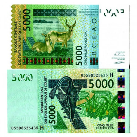 2003 (2005) H * Billete Estados África Occidental "Níger" 5000 Francs "Antelopes" (p617Hc) SC