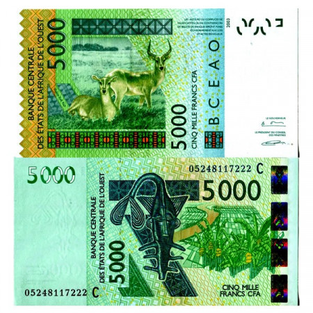 2003 (2005) C * Billete Estados África Occidental "Burkina Faso" 5000 Francs "Antelopes" (p317Cc) SC