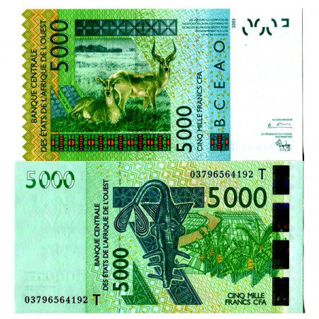 2003 T * Billete Estados África Occidental "Togo" 5000 Francs "Antelopes" (p817Ta) SC