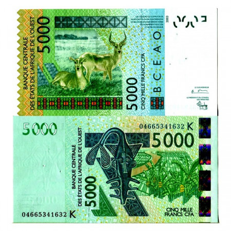 2004 K * Billete Estados África Occidental "Senegal" 5000 Francs "Antelopes" (p717Kb) EBC