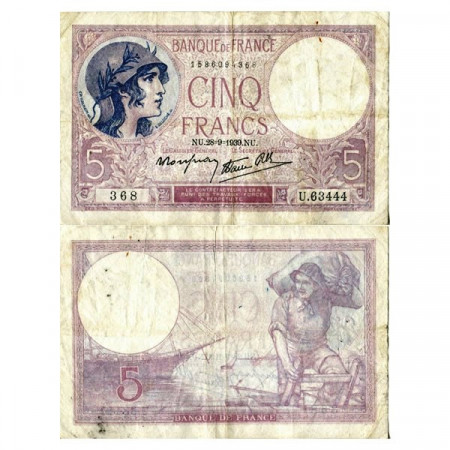 1939 * Billete Francia 5 Francs "Helmeted Woman" (p83a) BC+