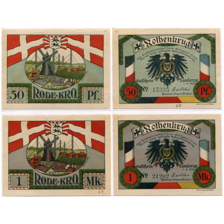 1920 * Lote 2 Notgeld Alemania 50 Pfennig, 1 Mark "Schleswig Septentrional (Dinamarca) – Lunderup" (846)