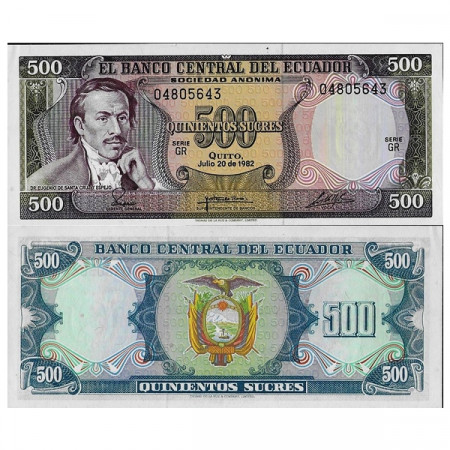 1982 * Billete Ecuador 500 Sucres "Dr. E de Santa Cruz" (p119b) cSC