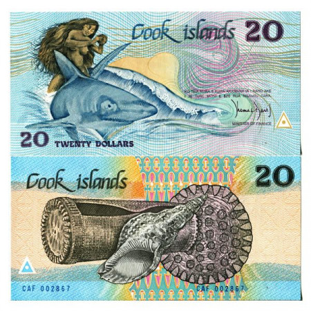 ND (1987) * Billete Islas Cook 20 Dollars "Ina and Shark" (p5a) SC