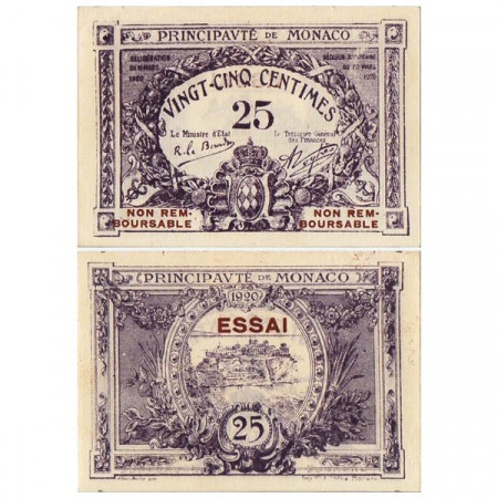 1920 * Billete Mónaco 25 Centimes "Essai - Emergency Issue" (p2) EBC+