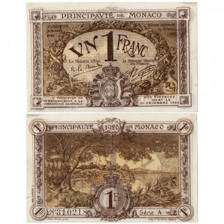 1920 * Billete Mónaco 1 Franc "Emergency Issue" (p4a) cEBC