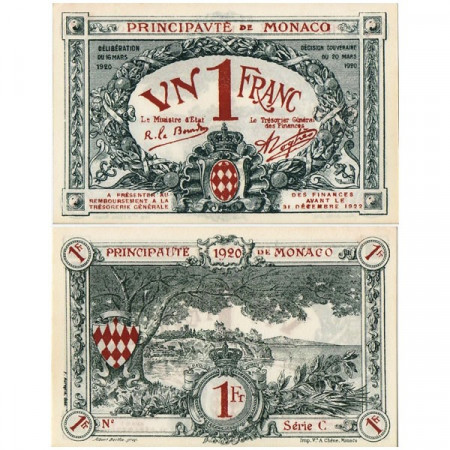 1920 * Billete Mónaco 1 Franc "Emergency Issue" (p5) cSC