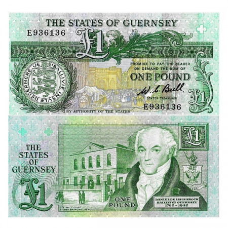 ND (1980-89) * Billete Guernsey 1 Pound "D de Lisle Brock" (p48a) SC