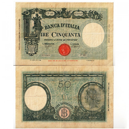 1943 (08/10) * Billete Italia RSI 50 Lire "Grande L - Barbetti" Testina BI.205 (p65) MBC