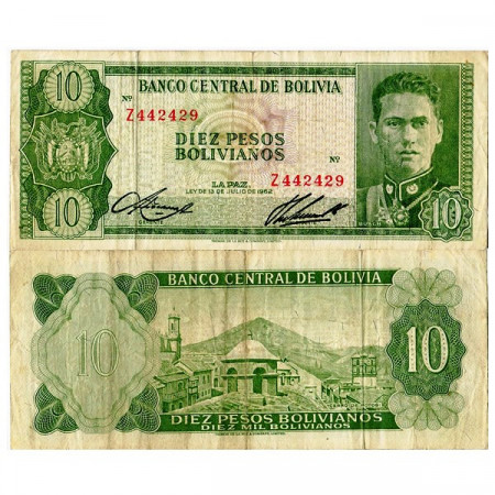 L. 1962 * Billete Bolivia 10 Pesos Bolivianos "Germán Busch Becerra" (p154a) MBC