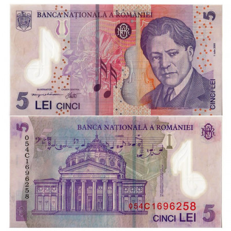 2005 * Billete Polímero Rumania 5 Lei "George Enescu" (p118a) MBC+