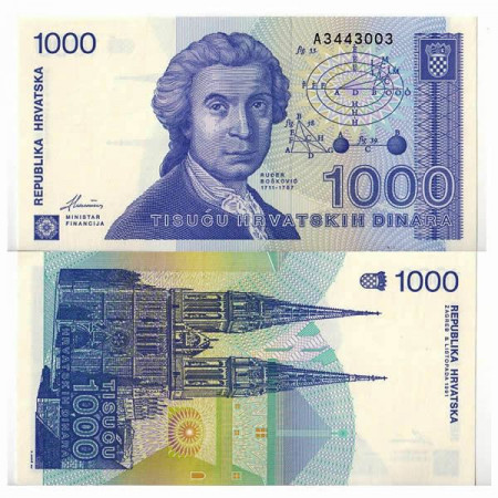 1991 * Billete Croacia 1000 Dinara "R Boskovic" (p22a) SC