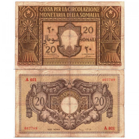 1950 * Billete Somalia Italiana 20 Somali "Imperio Colonial Italiano" (p14a) cMBC