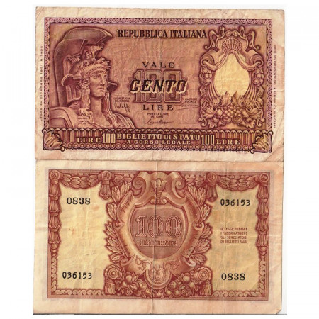 1951 * Billete Italia República 100 Lire "Italia Elmata - Bolaffi" BS.427 (p92a) MBC