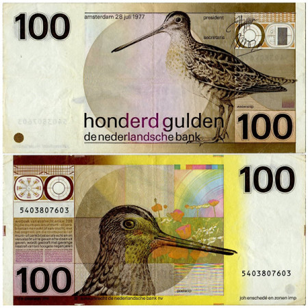 1977 (1981) * Billete Países Bajos 100 Gulden "Great Snipe" (p97a) MBC+