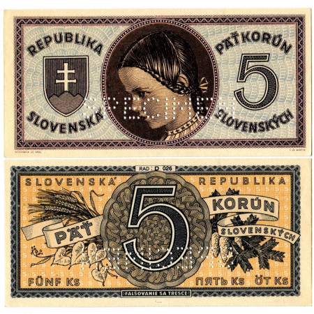 ND (1945) * Billete Eslovaquia 5 Korun "Girl - SPECIMEN" (p8s) SC