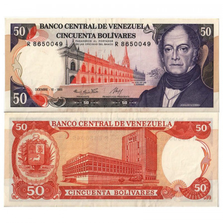 1985 * Billete Venezuela 50 Bolivares "Andrés Bello - Caracas" (p65a) MBC+