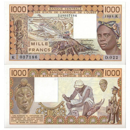 1989 K * Billete Estados África Occidental "Senegal" 1000 Francs "Mining" (p707Ka) SC