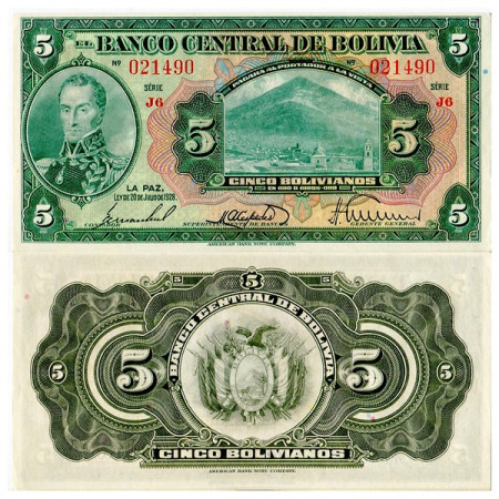 L. 1928 * Billete Bolivia 5 Bolivianos "S Bolivar" (p120a) cSC