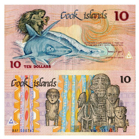 ND (1987) * Billete Cook Islands 10 Dollars "Ina and Shark" (p4a) EBC+