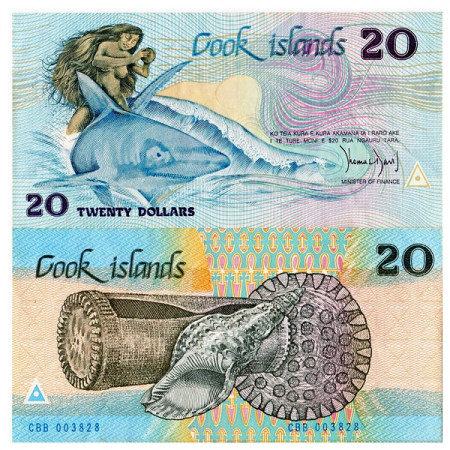 ND (1987) * Billete Cook Islands 20 Dollars "Ina and Shark" (p5a) EBC