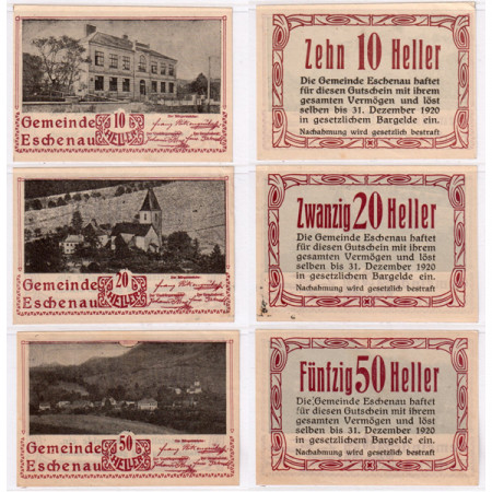 1920 * Lote 3 Notgeld Austria 10 . 20 . 50 Heller "Baja Austria – Eschenau" (FS 186a)