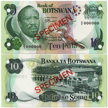 ND (1976) * Billete Botsuana 10 Pula "Specimen - Seretse Khama" (p4s2) SC