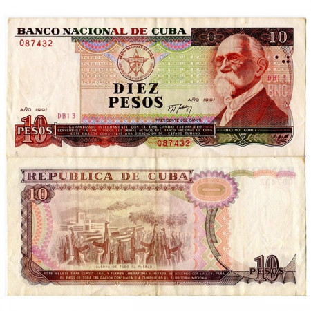 1991 * Billete Cuba 10 Pesos "M Gomez" (p109a) MBC+