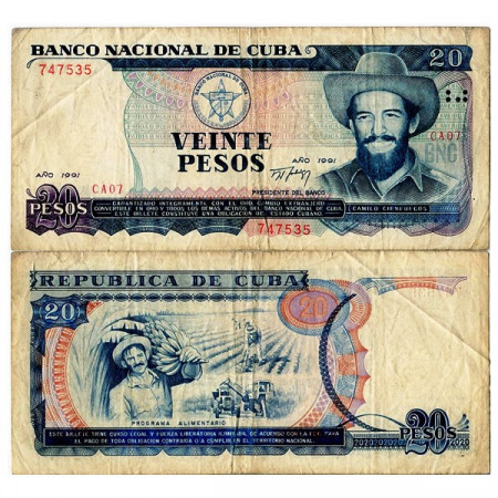1991 * Billete Cuba 20 Pesos "C Cienfuegos" (p110a) MBC