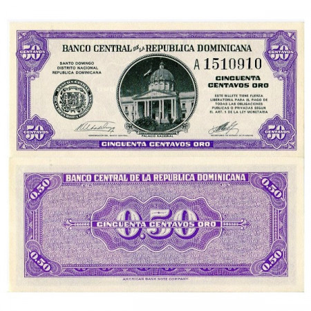 ND (1961) * Billete República Dominicana 50 Centavos Oro "Palacio Nacional" (p89a) SC