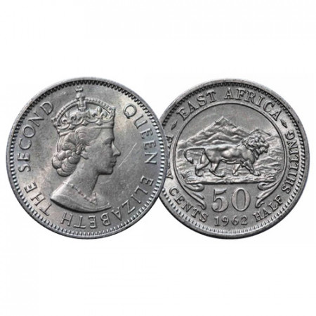 1962 KN * 50 Cents - 1/2 Shilling África Oriental Británica - British East Africa "Isabel II" (KM 36) EBC+