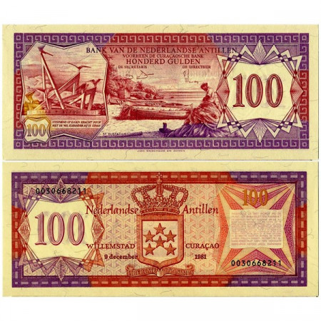 1981 * Billete Antillas Neerlandesas 100 Gulden “Sint Eustatius - Curacao“ (p19b) SC
