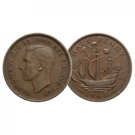 1947 * Half 1/2 Penny Gran Bretaña "Jorge VI - Golden Hind" (KM 844) MBC+