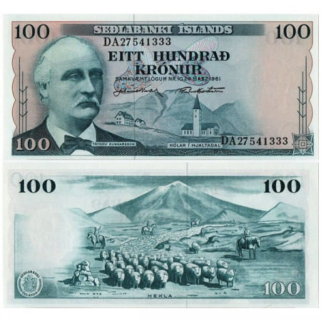 L.1961 * Billete Islandia 100 Kronur "T Gunnarsson" (p44a) SC