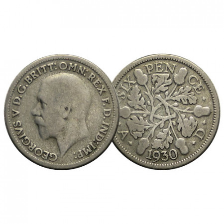 1930 * Six 6 Pence Plata Gran Bretaña "Jorge V - Flora" (KM 832) cMBC