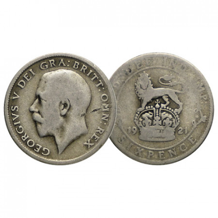 1921 * Six 6 Pence Plata Gran Bretaña "Jorge V - Lion on Crown" (KM 815a.1) BC