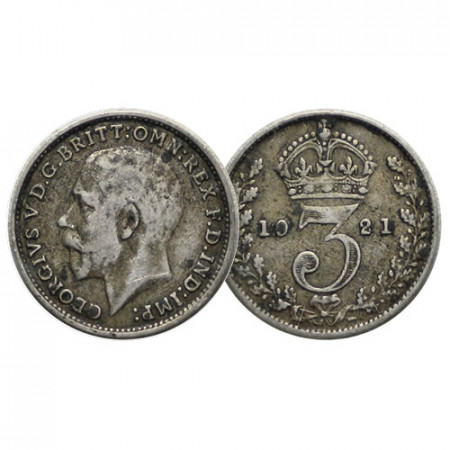1921 * Three 3 Pence Plata Gran Bretaña "Jorge V" (KM 813a) MBC