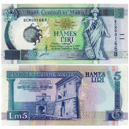 L.1967 (2000) * Billete Malte 5 Liri "Malta Standing - Millennium" (p50) SC