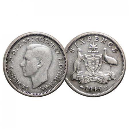 1945 (m) * Sixpence (6 Pence) Plata Australia "Jorge VI - Escudo" (KM 38) MBC