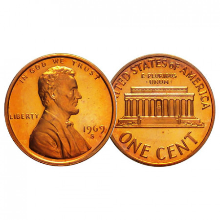 1969 S * 1 Céntimo de Dólar Estados Unidos "Lincoln Memorial" (KM 201) PROOF