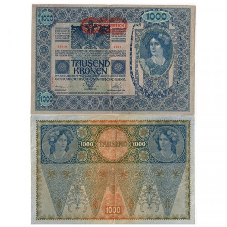 ND (1919 - old 1902) * Billete Austria 1000 Kronen "Deutschosterreich - 2° Auflage" (p61) MBC+