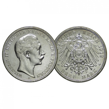 1912 A * 3 Mark Plata Estados Alemanes "Prusia - Guillermo II" (KM 527) EBC