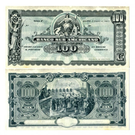 1920 * Billete Ecuador 100 Sucres "Commercial Bank - Banco Suramericano" (pS254) SC